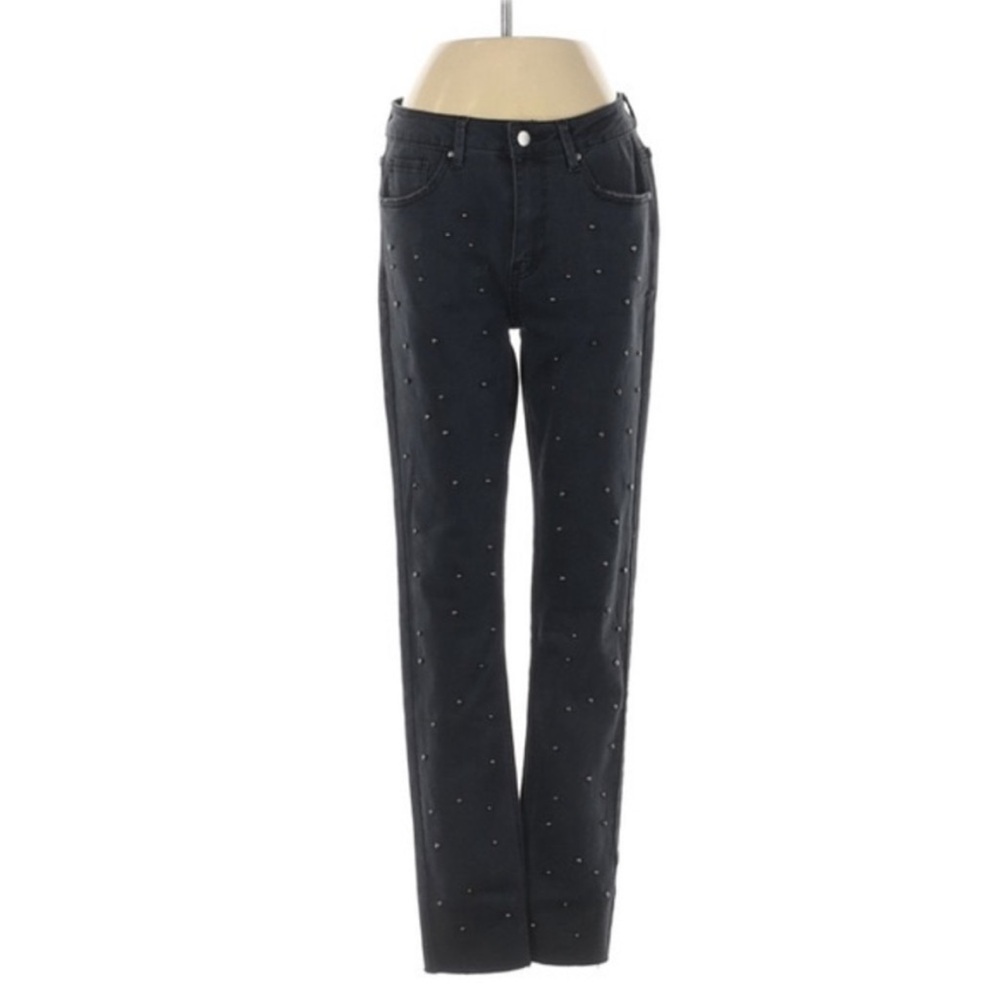 By the way. Black Wash Embellished High Rise Raw Hem Jeans - Picture 2 of 4